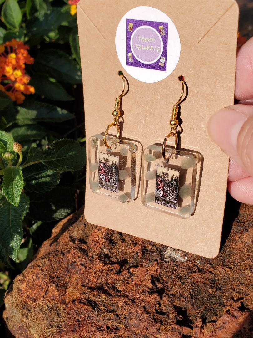 Earrings: EMPRESS TAROT CARD-MAJOR ARCANA. GREEN AVENTURINE