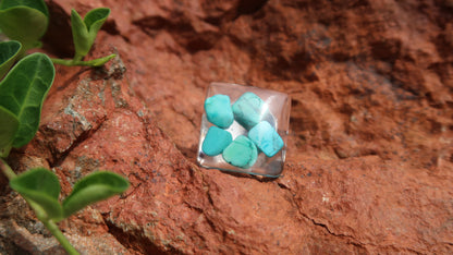 RINGS: Turquoise Ring-Silver-Hand Made w/Clear Resin and Turquoise. Square Shape.