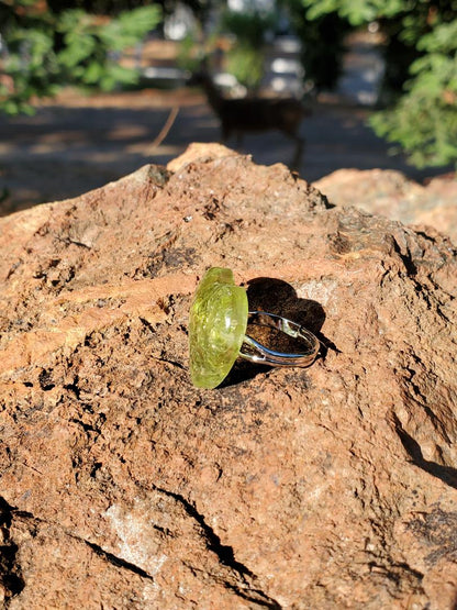 Chakra Ring Collection: FOR HELPING WITH THE ENERGY OF THE HEART CHAKRA. Heart Shape Resin with Green Peridot Crystals/Silver Hardware