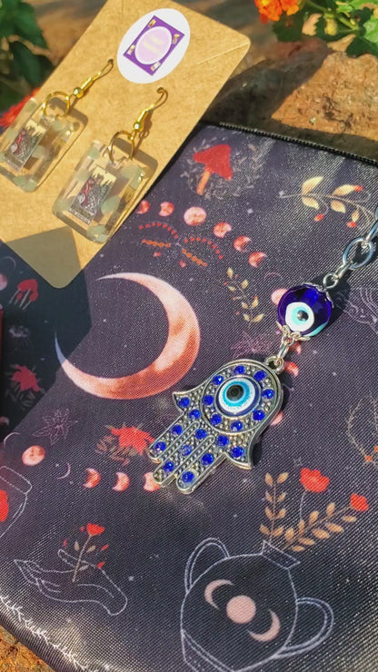 MYSTIC MYSTERY MOON BAG BUNDLE -Includes a Hamsa Hand/Evil Eye Keychain, the bag, and a surprise Chakra Ring w/ a surprise pair of Tarot Themed Earrings.